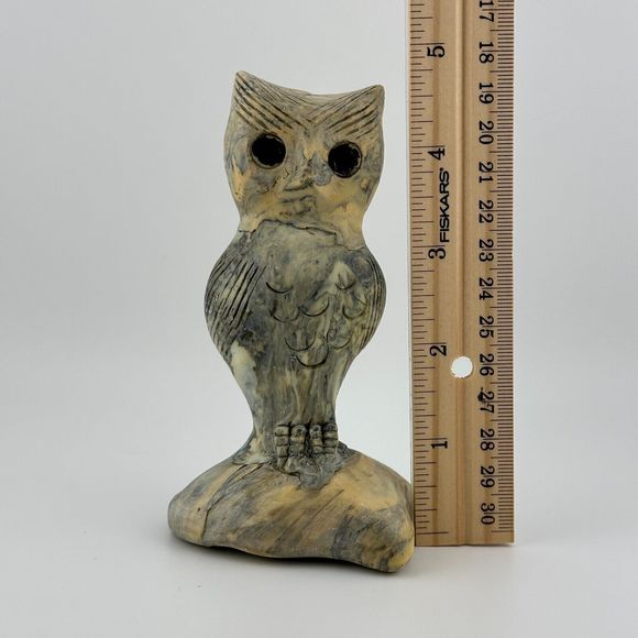 Vintage 1960's Crushed Oyster Shells Owl Figurine Sculpture Handmade Tan 4.75" H - Picture 2 of 10